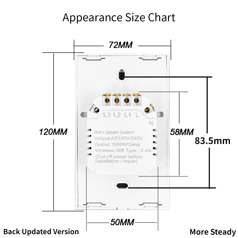 Interruptor de pared inteligente Tuya US WiFi RF433, 1/2/3 entradas, sin cable neutro, sensor táctil, interruptores de luz LED, hogar inteligente, Alexa y Google Home