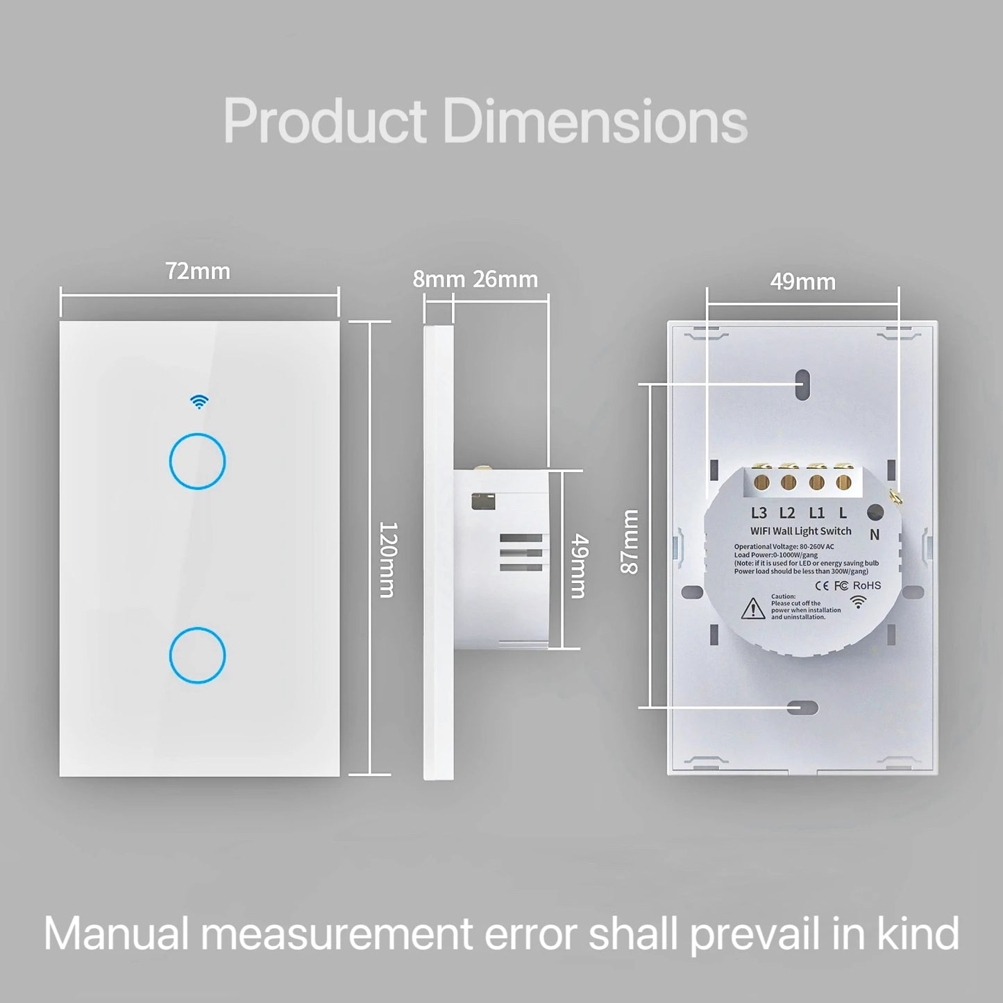 Interruptor de pared inteligente Tuya US WiFi RF433, 1/2/3 entradas, sin cable neutro, sensor táctil, interruptores de luz LED, hogar inteligente, Alexa y Google Home