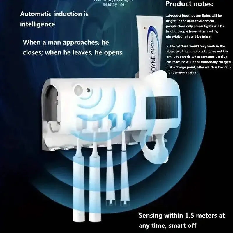 Portacepillos de dientes de pared con luz solar ultravioleta