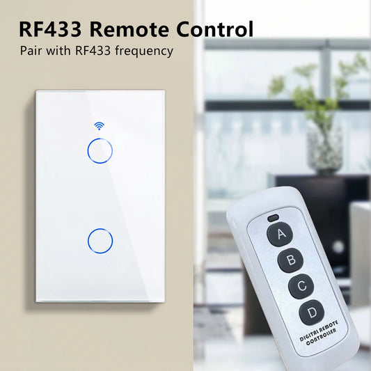 Interruptor de pared inteligente Tuya US WiFi RF433, 1/2/3 entradas, sin cable neutro, sensor táctil, interruptores de luz LED, hogar inteligente, Alexa y Google Home